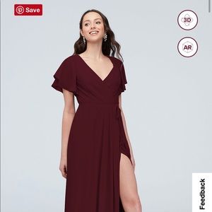 EXTRA LENGTH Flutter Sleeve Georgette Wrap Bridesmaid Dress size 8